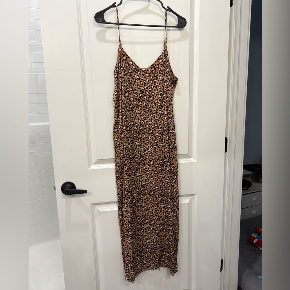 Aerie Black and Brown Leopard Maxi Slip Dress
